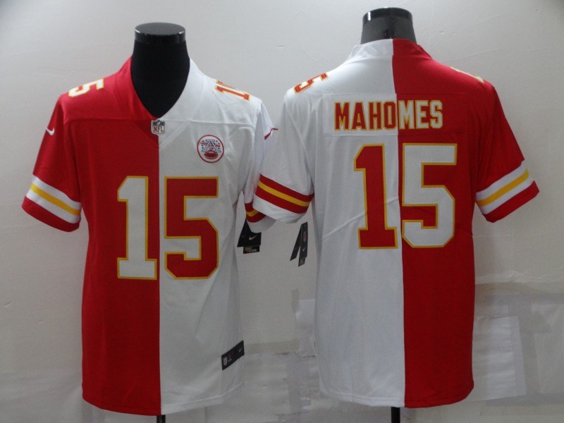 Men's Kansas City Chiefs #15 Patrick Mahomes Red/White Split Vapor Limited Stitched Jersey Men's Kansas City Chiefs #15 Patrick Mahomes Red/White Split Vapor Limited Stitched Jersey